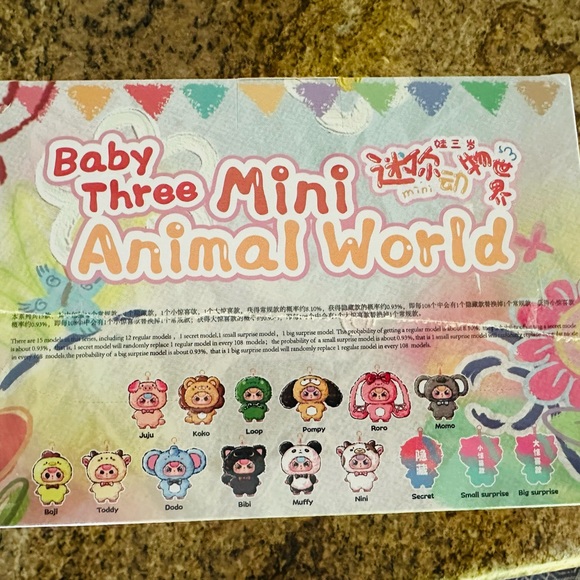 6 Baby Three Mini Animal World Plush Toy Pendant Boxes- Large Box of 6 Unopened - Picture 2 of 6
